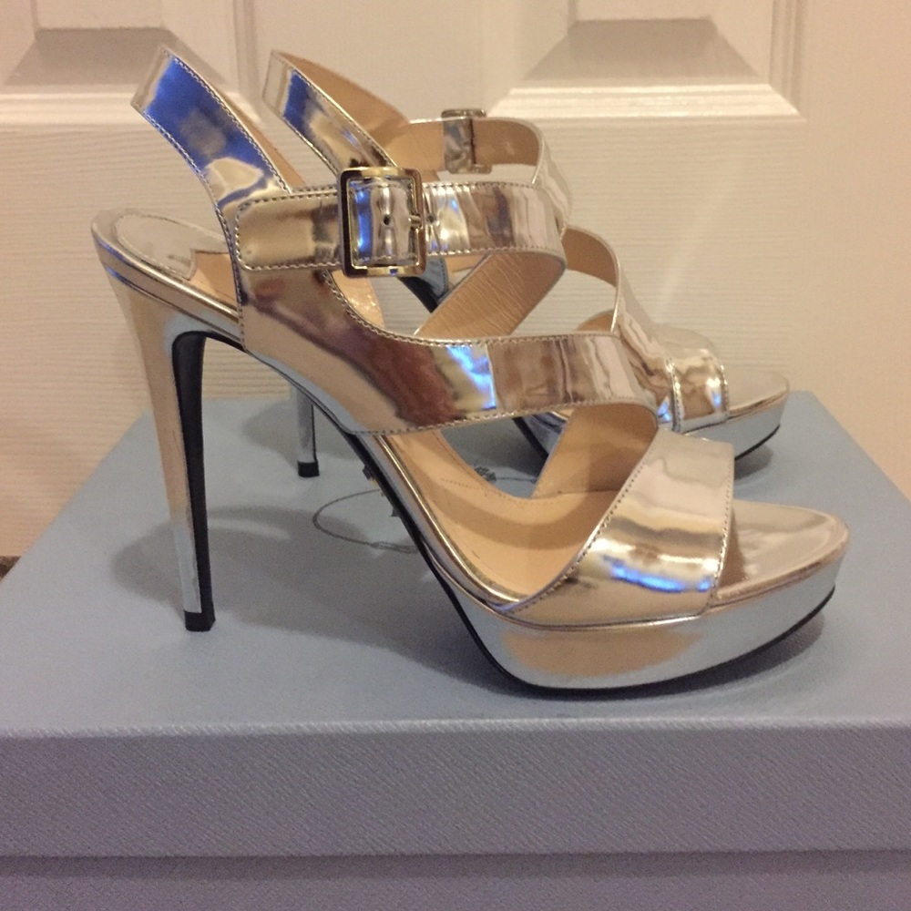 Brand new silver Prada platform heels